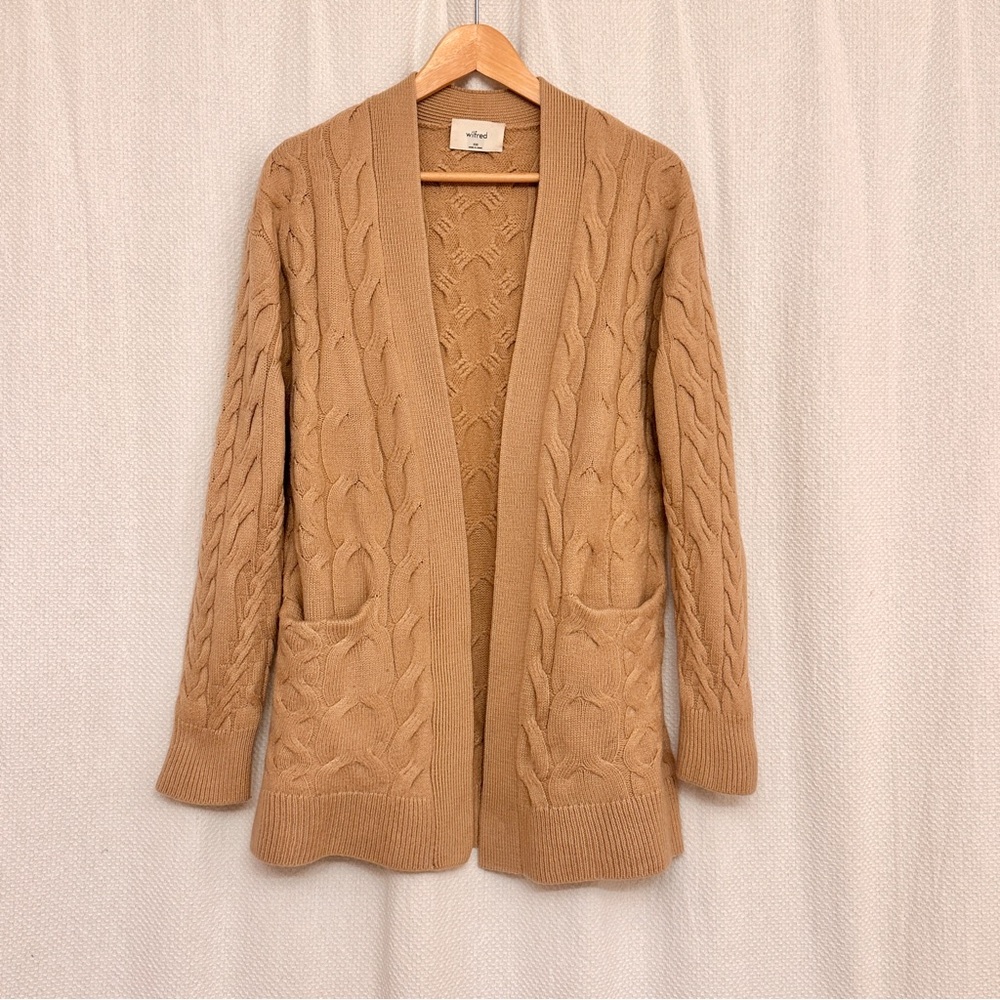 Wilfred Camel 100% Merino Wool Cable Knit Cardigan - Picture 2 of 9